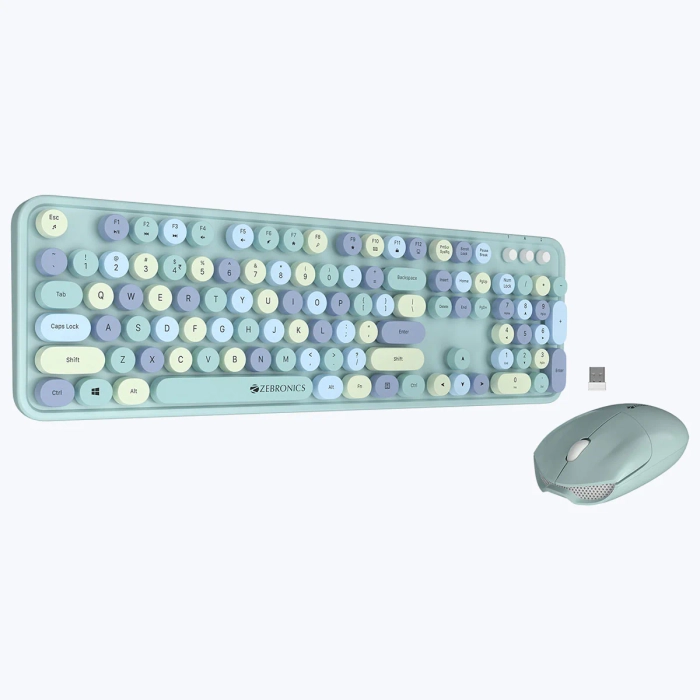 Zebronics ZEB-Companion 300 Wireless Keyboard & Mouse Combo with Silent Keys, 2.4GHz Nano Receiver, Power Saving Mode & Ergonomic Design – Available in Green ,Blue,Black ,Black & White