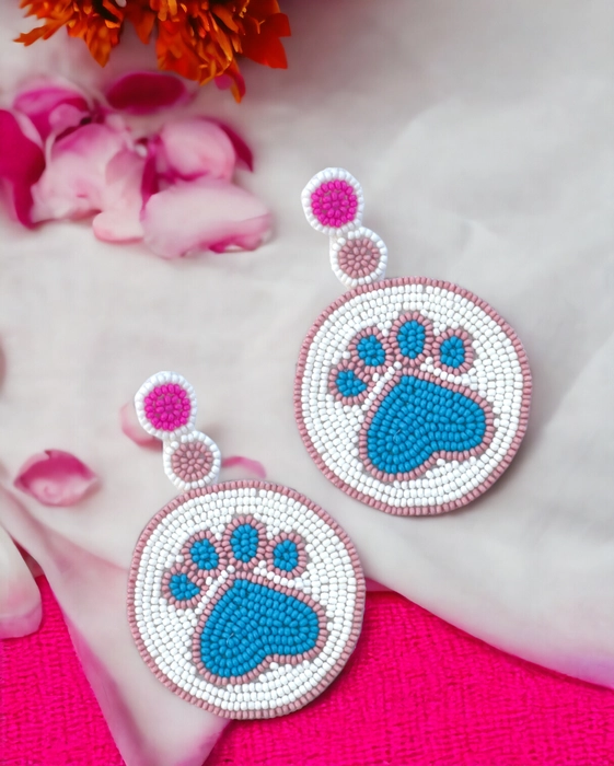 Whiskered Whimsy Delights - Cat Paw Beaded Earrings