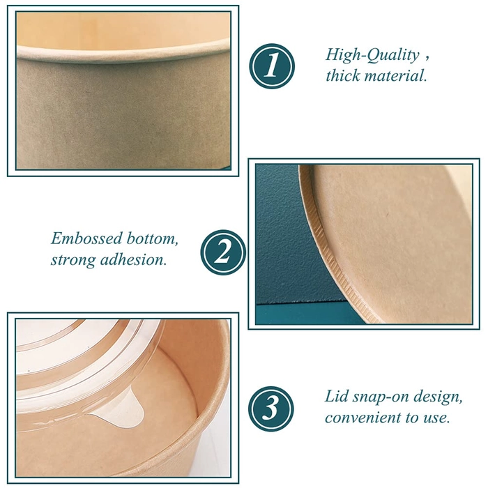 750ML Paper Salad Bowl with Lid, Kraft Paper Salad Disposable Container