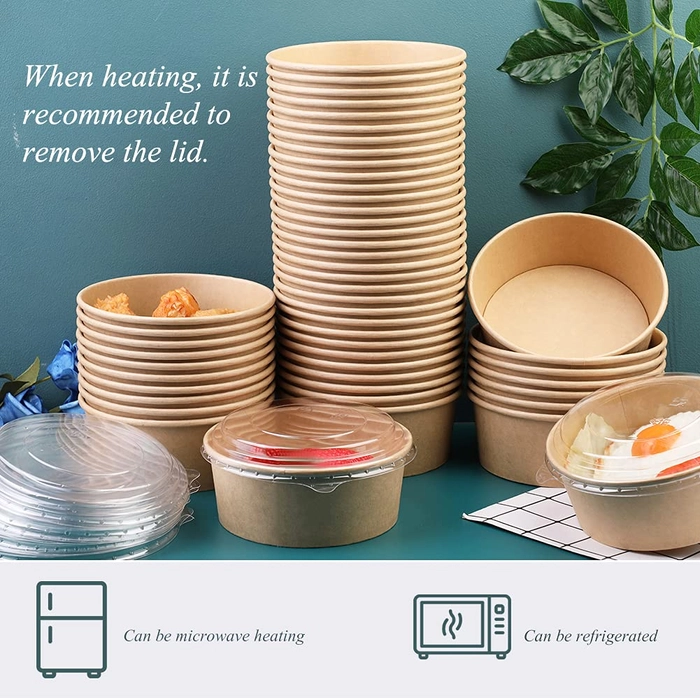 750ML Paper Salad Bowl with Lid, Kraft Paper Salad Disposable Container