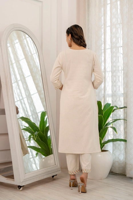 Cotton Flex Party Wear Kurta Set In Off White Colour - KR5480526