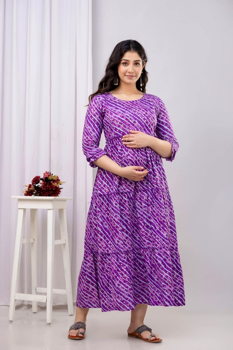 Henal Premium Purple Bandhani Cotton Maternity Dress – Soft & Stylish for Every Stage