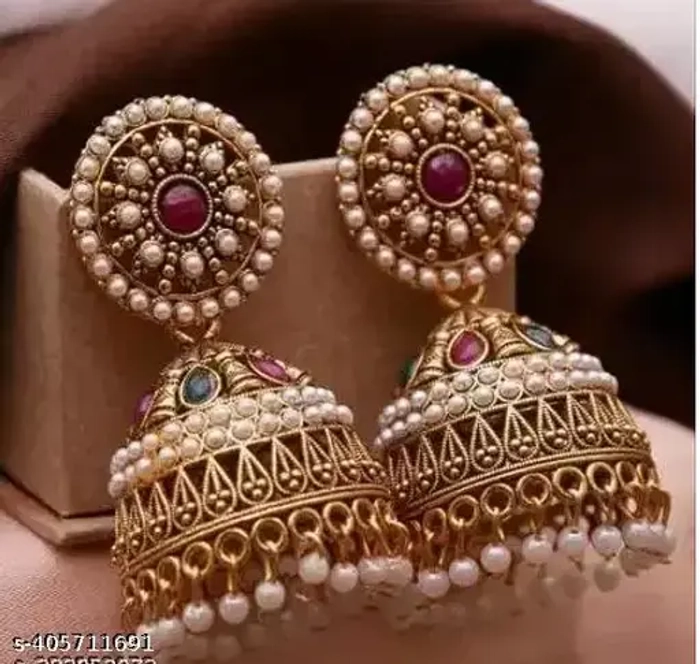 Traditional Gold-Plated Pearl Jhumkas