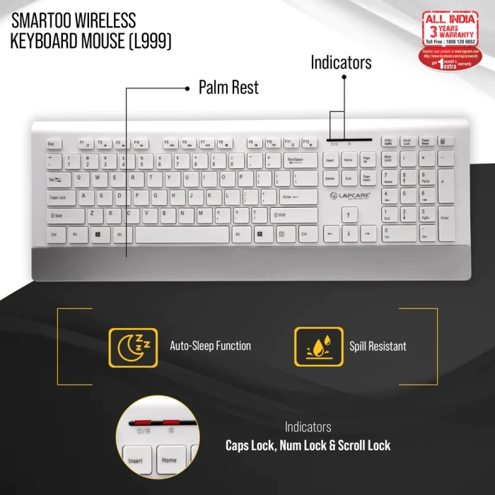 Lapcare Smartoo Wireless Combo White+Silver