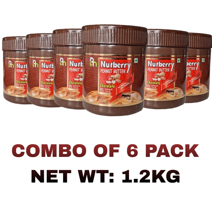 NUTBERRY  200GM CHOCOLATE CREAMY SUPER COMBO PACK OF 6PC, NET WT 1.2KG PEANUT BUTTER