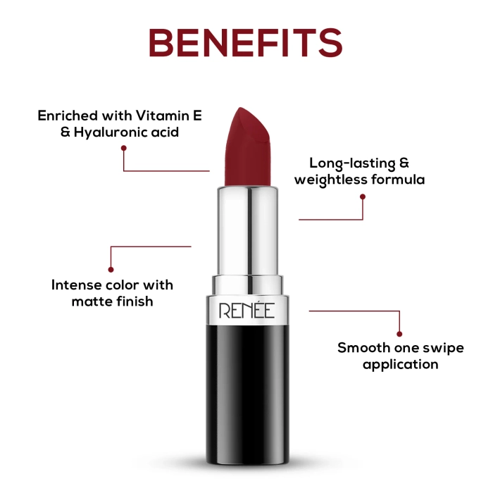 RENEE Stunner Matte Lipstick, 4Gm