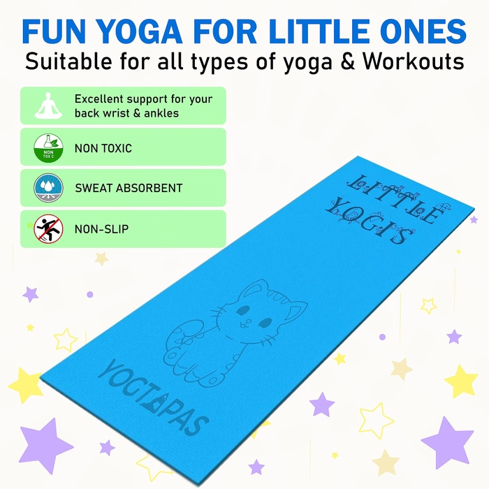 Yogtapas kitty yoga mat for kids Blue