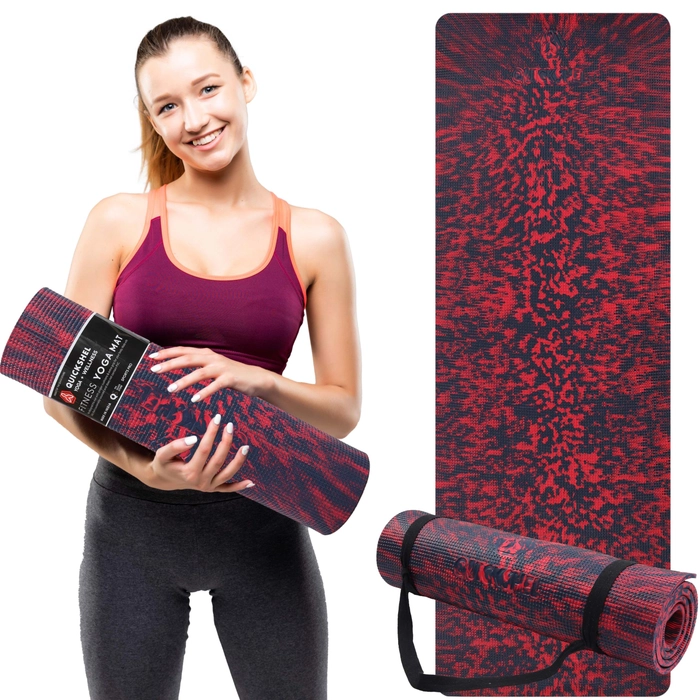 QUICKSHEL (EVA + TPE) 8MM Premium Marble Design Yoga Mat for women men Anti-Skid Lightweight Easy to Carry & Fold, Easy to hold with Carry Strap (Proudly Made in India) (2Fts x 6Fts) (Color-Red & Blue