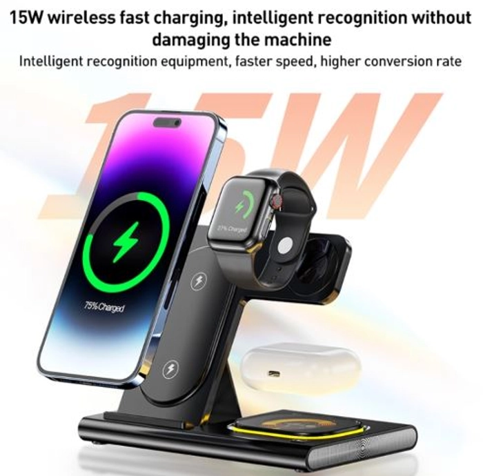 MULTIFUNCTIONAL FOLDABLE 4-IN-1 WIRELESS CHARGER WITH LED LIGHT