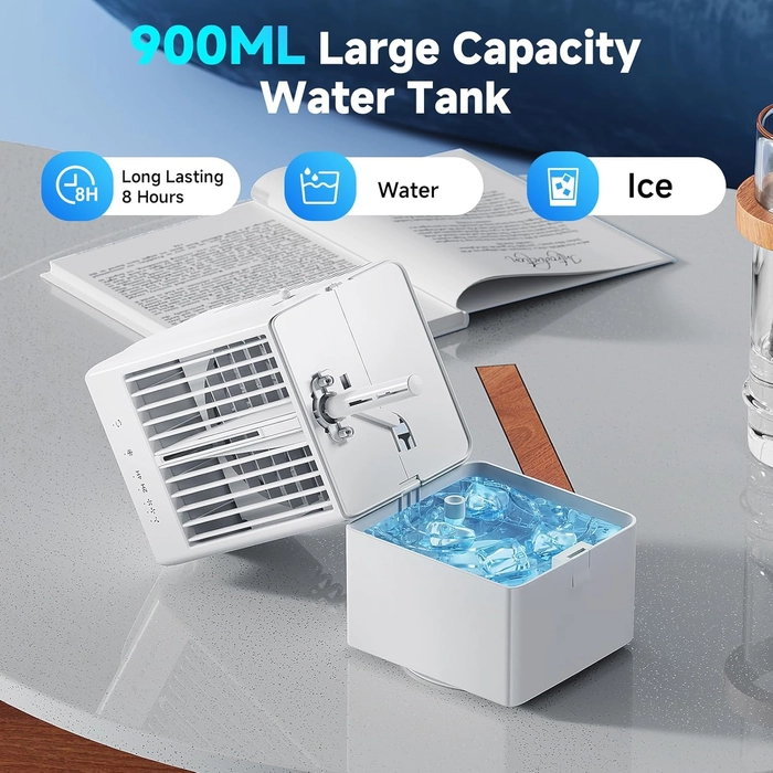 Climatiseur Mobile Rafraîchisseur d'air Portable 4 en 1,Mini Climatiseur Portable Silencieux avec 90° Oscillation,Modes de Brume,3 Vitesses, Minuterie de 4H,Réservoir 900ml pour Chambre Bureau Cuisine