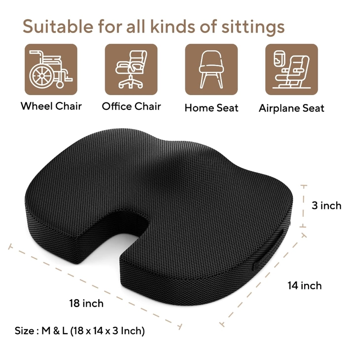 Orthopedic Seat Cushion with Ergonomic and Comfortable Design I healthy posture and comfortable sitting | High Density Memory Foam Cushion |