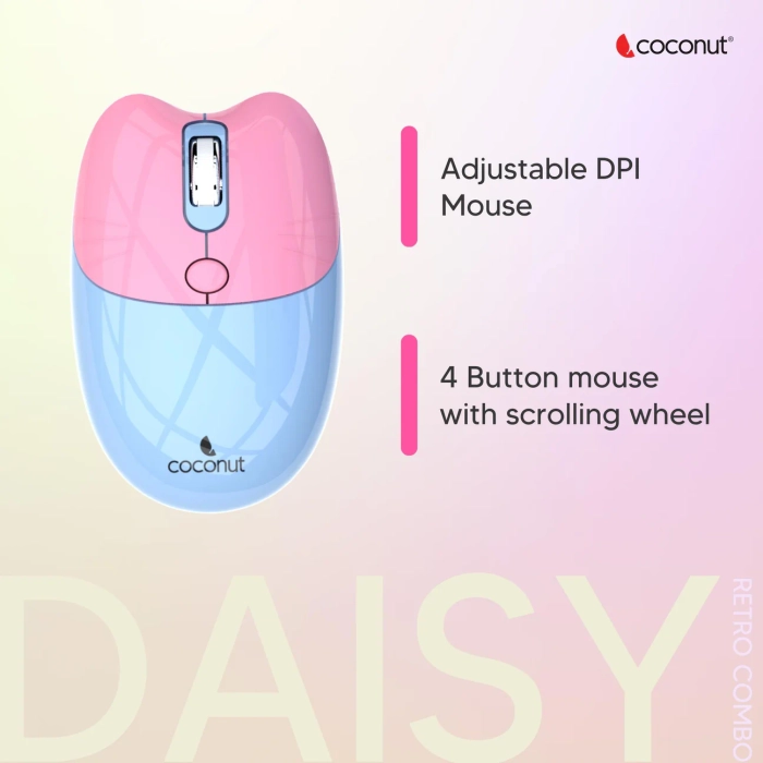 Coconut Daisy Retro Wireless Keyboard & Mouse Combo with Typewriter Round Keys, Dual Wireless Mode (Bluetooth + 2.4GHz), Silent Keys, Multi-Device Support – Available in 3 Aesthetic Colors