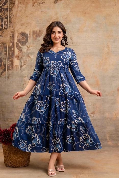Henal Maternity Floral Printed Maxi Dress – Navy Blue