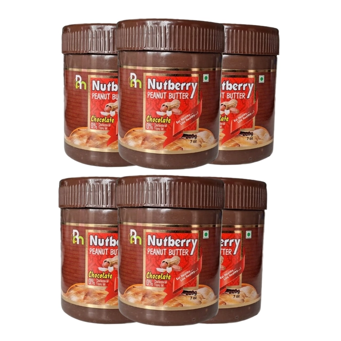 NUTBERRY  200GM CHOCOLATE CREAMY SUPER COMBO PACK OF 6PC, NET WT 1.2KG PEANUT BUTTER