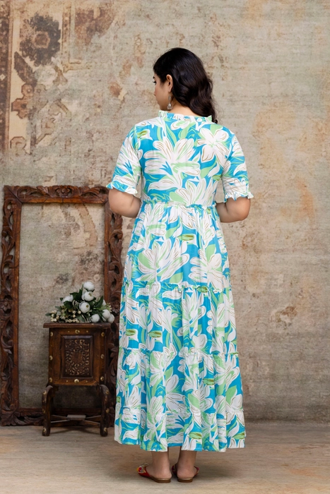 Henal Aqua Blue Floral Cotton Maternity Maxi Dress – Light, Breezy & Beautiful