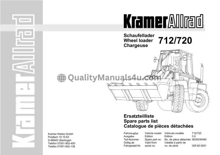 Kramer Wheel Loader 712720 Spare Parts List Download PDF