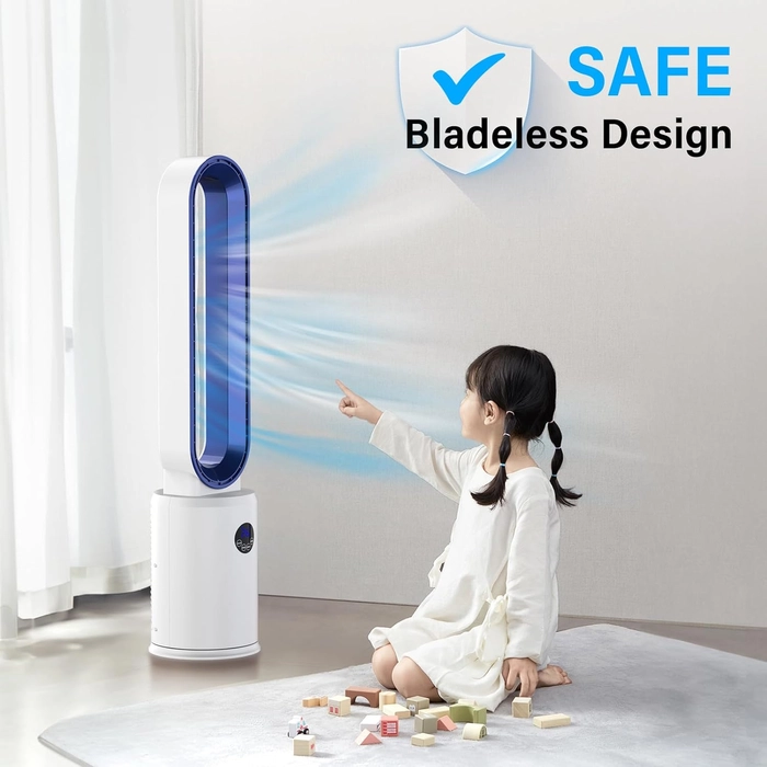 YAZEKY Ventilateur Colonne Sans Pale,24 Vitesses Ventilateur Tour Silencieux,Ventilateur de Sol Oscillant à 60,Écran LED,Minuterie De 12 Heures, Ventilateur Sur Pied Pour Chambre à Coucher (bleu)