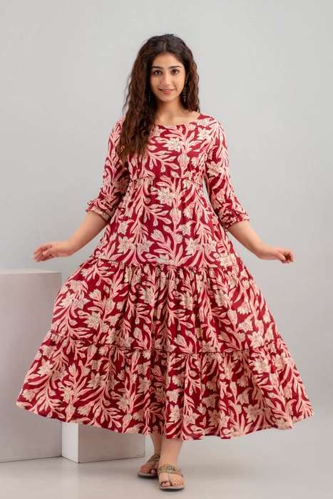 Henal Maroon Floral Cotton Maternity Maxi Dress – Stylish Comfort for Moms-to-Be