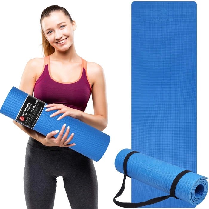 Quick Shel Extra Thick 10mm Thickness Yoga mats Exercise Mat Anti-Skid Water/Dirt Proof Lightweight easy to Carry for home and gym workouts for men women children with Carry Strap (Blue) (2fts x 6fts)