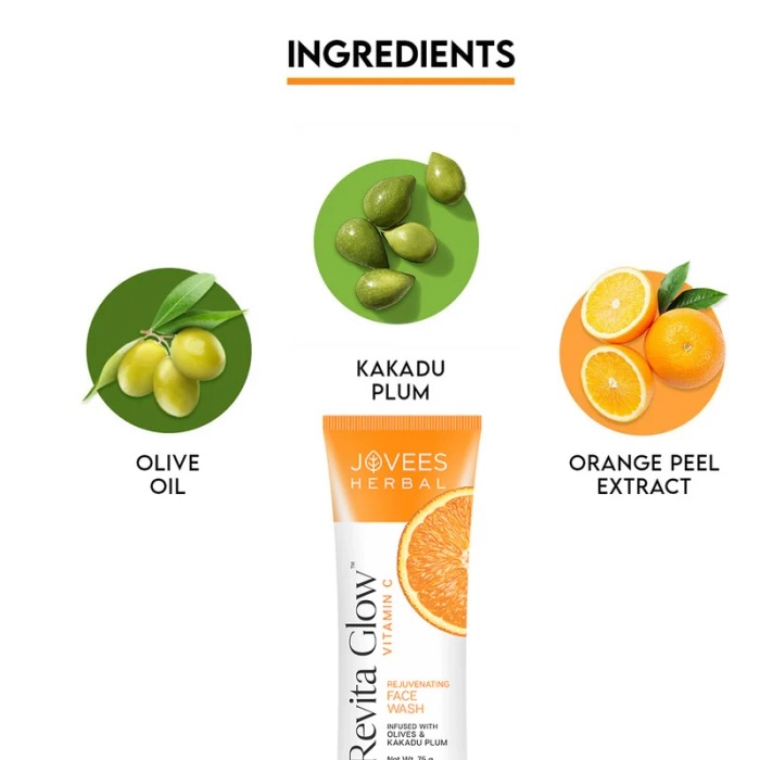 Jovees Revita Glow Vitamin C Face Wash With Olives & Kakadu Plum For Hyperpigmentation and Uneven Skin Tone 75G