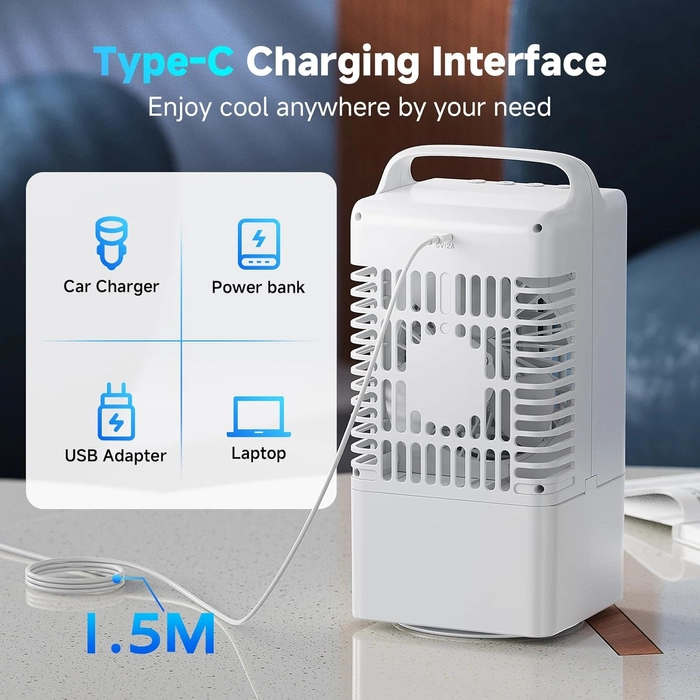 Climatiseur Mobile Rafraîchisseur d'air Portable 4 en 1,Mini Climatiseur Portable Silencieux avec 90° Oscillation,Modes de Brume,3 Vitesses, Minuterie de 4H,Réservoir 900ml pour Chambre Bureau Cuisine