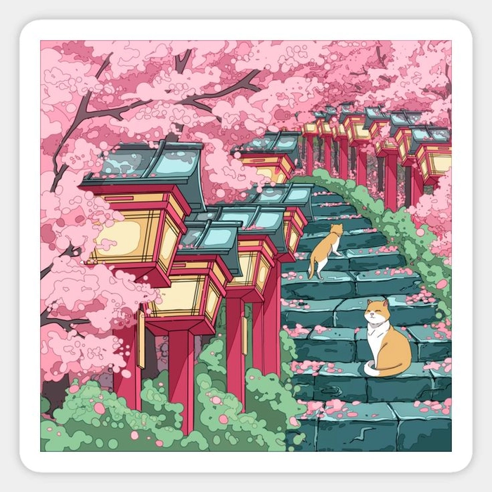 Ghibli cherry blossom temple