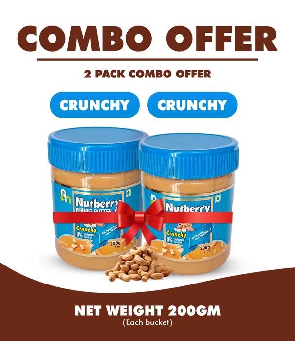 Nutberry Peanut Butter crunchy combo pack of 2 200gm jar (regular, 200gm) | Vegan | Cholesterol Free | No Hydrogenated Oil | Zero Trans-Fat