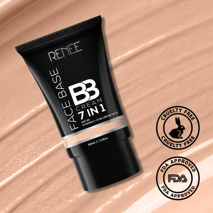 RENEE Face Base 7 in 1 BB Cream with SPF 30, Hyaluronic Acid & Vitamin C