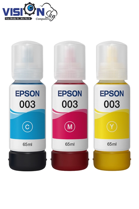 EPSON 003 Color Ink Bottles (Cyan, Magenta, Yellow) – 65ml Each