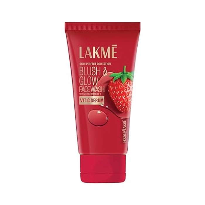 LAKMÉ Blush & Glow Exfoliating Face Wash With Vitamin C Serum, Hydrating And Gentle Facewash With Strawberry Fruit Extracts, 100Gm