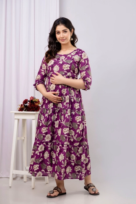Henal Maternity Dress – Purple Floral Maxi