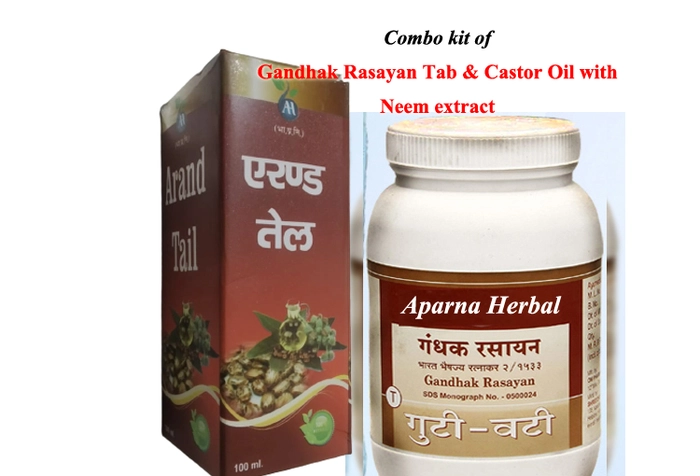 Erand Oil with Neem extract-100ml + Gandhak Rasayan Tablet- 20gms-  Both by Aparna Herbal