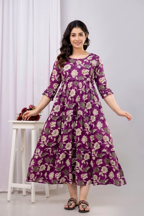Henal Maternity Dress – Purple Floral Maxi