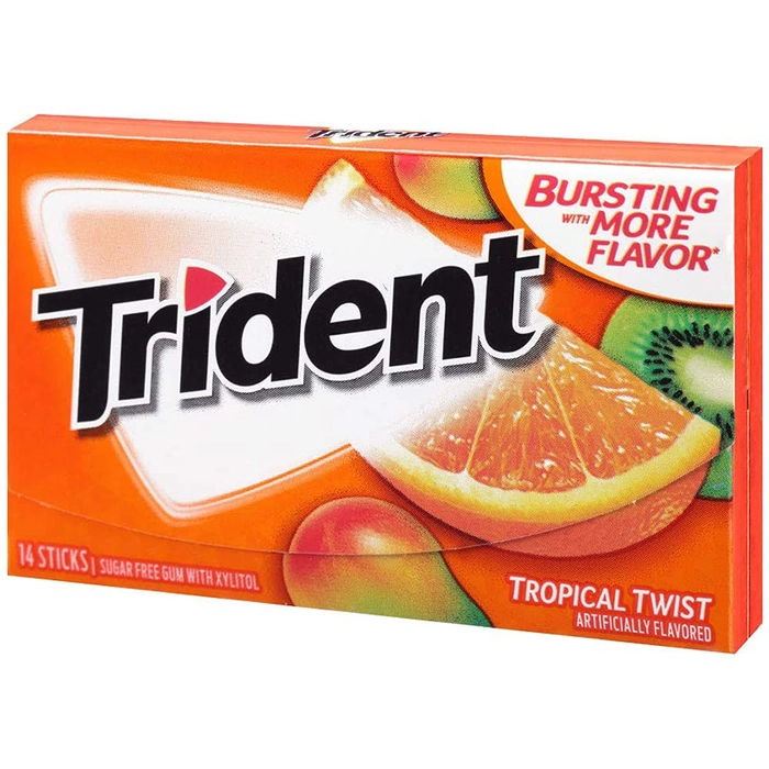 TRIDENT- SUGAR FREE GUM TROPICAL TWIST FLAVOR - 14 STICKS