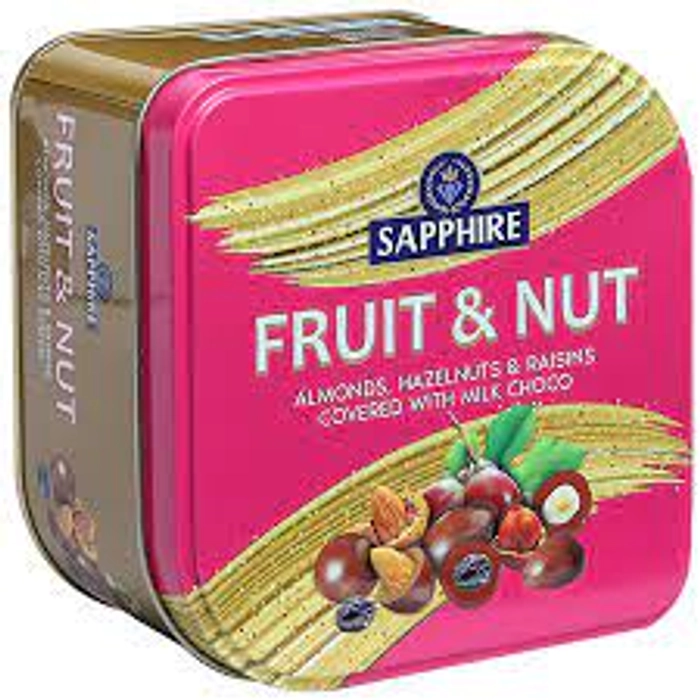 SAPPHIRE FRUIT N NUTS COATED CHOCOLATE TIN 90G