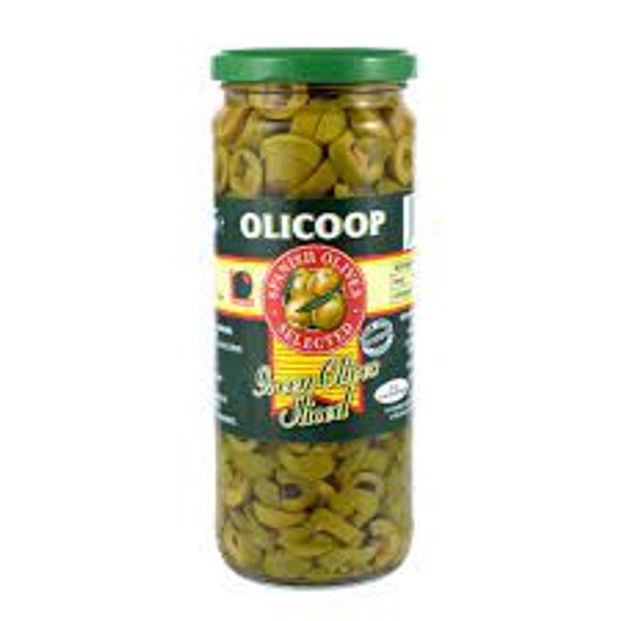 OLICOOP SPANISH SLICED GREEN OLIVES 450GM