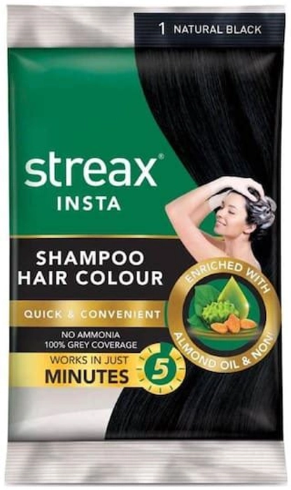 Streax Insta Shampoo Hair Colour Natural Black 1 1