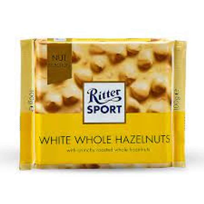 RITTER SPORT WHITE WHOLE HAZELNUTS 100G