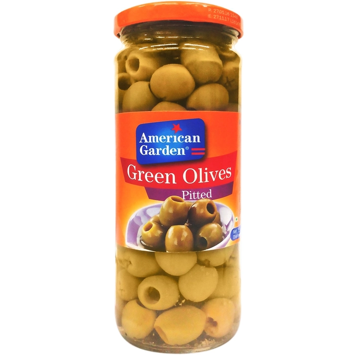 AMERICAN GARDEN PITTED GREEN OLIVES 450G