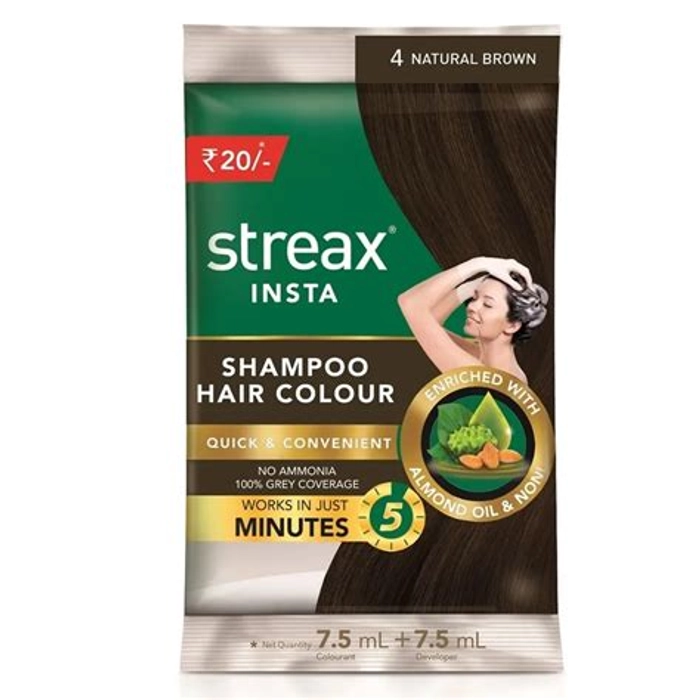 Streax Insta Shampoo Hair Colour Natural Brown 4