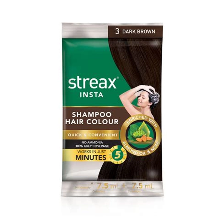 Streax Insta Shampoo Hair Colour Dark Brown 3 18M