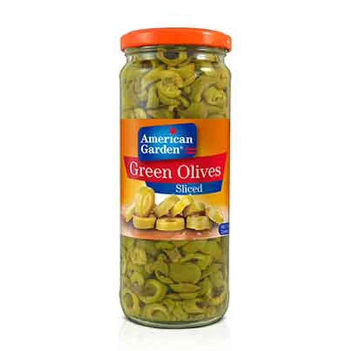 AMERICAN GARDEN SLICED GREEN OLIVES 450gm