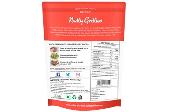 NUTTY GRITTIES JUMBO ROASTED ALMONDS LIGHTLY SALTE