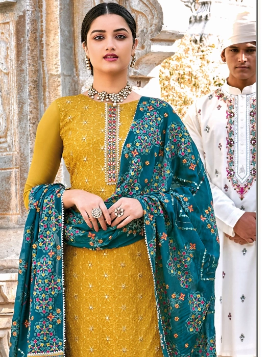 Embroidered Green Cotton Un-Stitched Salwar Suit Set – Stilento