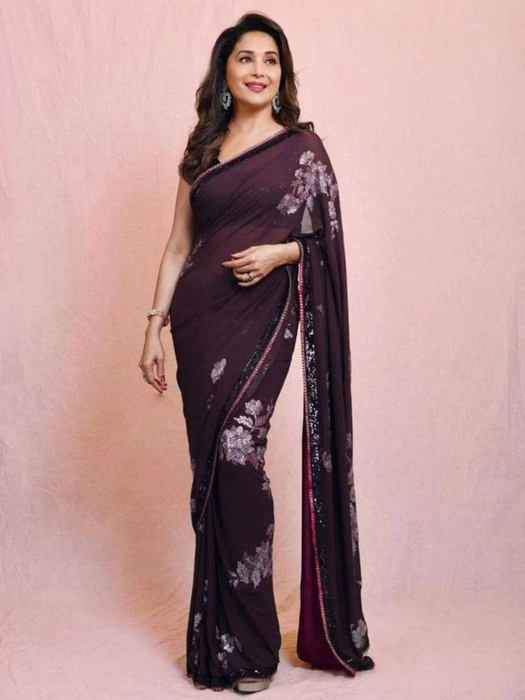 Buy Celeb Styles Printed Bollywood Georgette, Satin Red Sarees Online @  Best Price In India | Flipkart.com