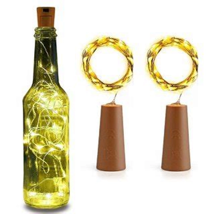 20 LED Wine Bottle Cork Copper Wire String Lights, 2M/7.2FT Battery Operated (Warm White) (Set of 3)