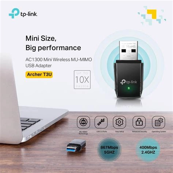 TP-Link AC1300 USB WiFi Adapter(Archer T3U)- 2.4G/5G Dual Band Wireless  Network Adapter for PC Desktop, MU-MIMO WiFi Dongle, USB 3.0, Supports  Windows