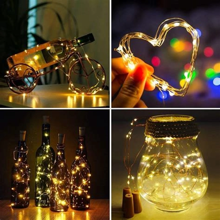 20 LED Wine Bottle Cork Copper Wire String Lights, 2M/7.2FT Battery Operated (Warm White) (Set of 3)