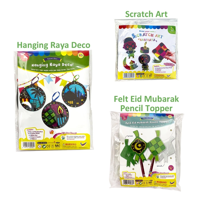 【Selamat Hari Raya】 Kids Traditional Art Craft Felt Eid Mebarak Pencil Topper / Hanging Deco/ Scratch Art