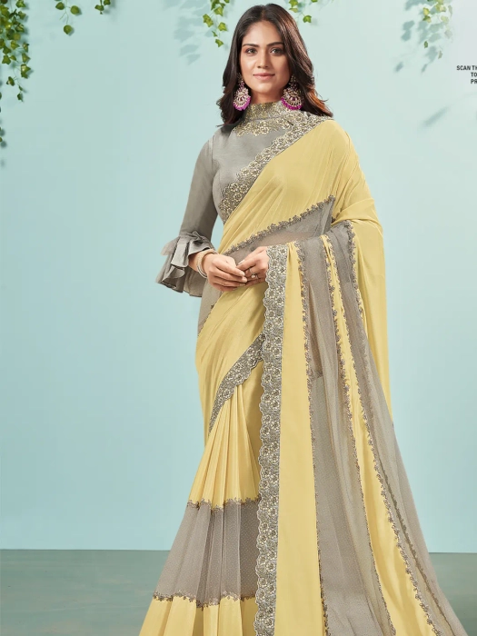 Sequins Georgette Trendy Saree in Grey -